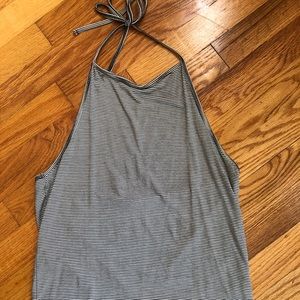 black and white striped cropped halter top